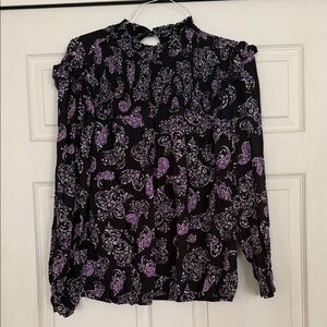 Loft Black and Purple Paisley Women's Top